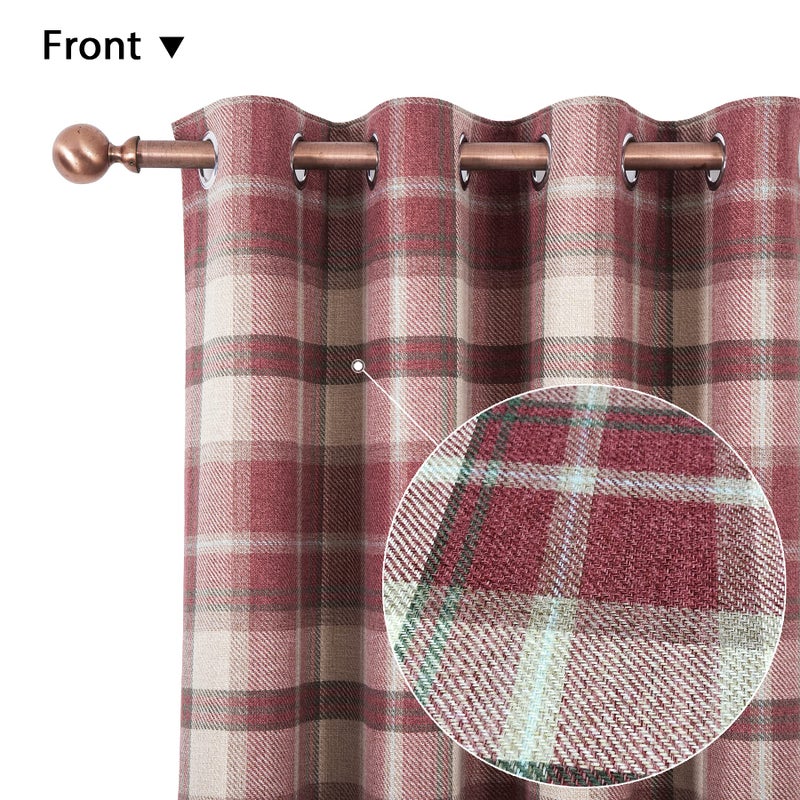 always4u Classic Red Plaid Curtains Highland Woolen Look Tartan Farmhouse Window Treatment Grommet Checked Curtains for Living Room Bedroom 2 Panels 54 * 84 Inches - Image 3